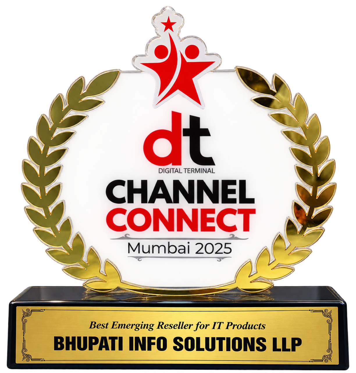 Bhupati Info Solutions LLP 2025 award trophy — Best Emerging Reseller for IT Product